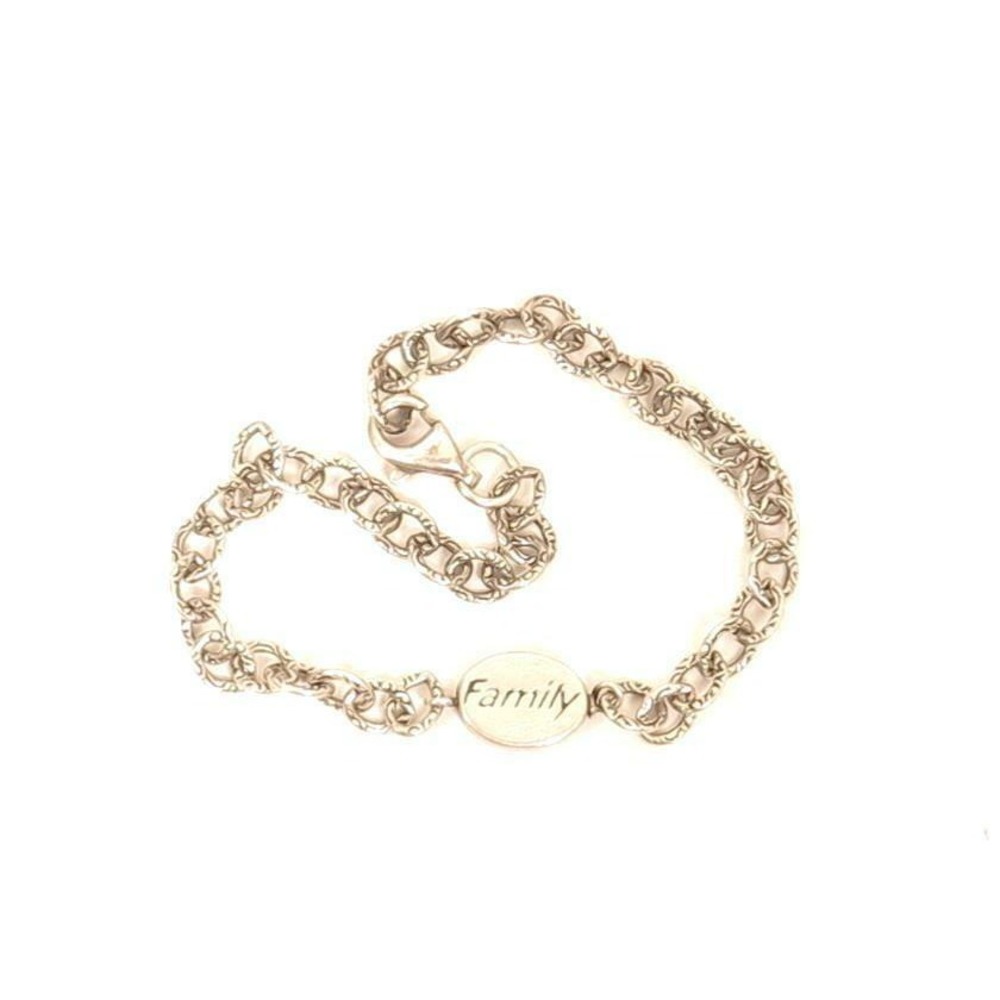 Sterling Silver "Family" Centerpiece Chased Chain Linked Bracelet*925*7-3/4""‎